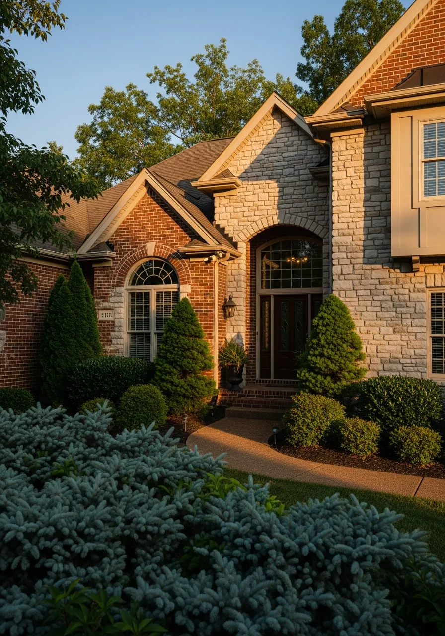 Anchorage property entrance showing established landscaping, quality home construction, and exclusive residential character.